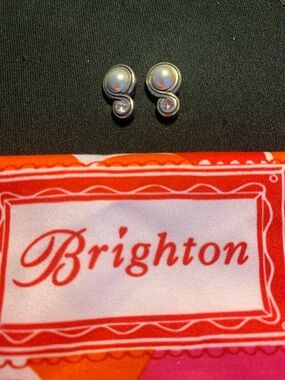 Brighton Silver-Tone Pearl & Crystal Swirl Stud Earrings